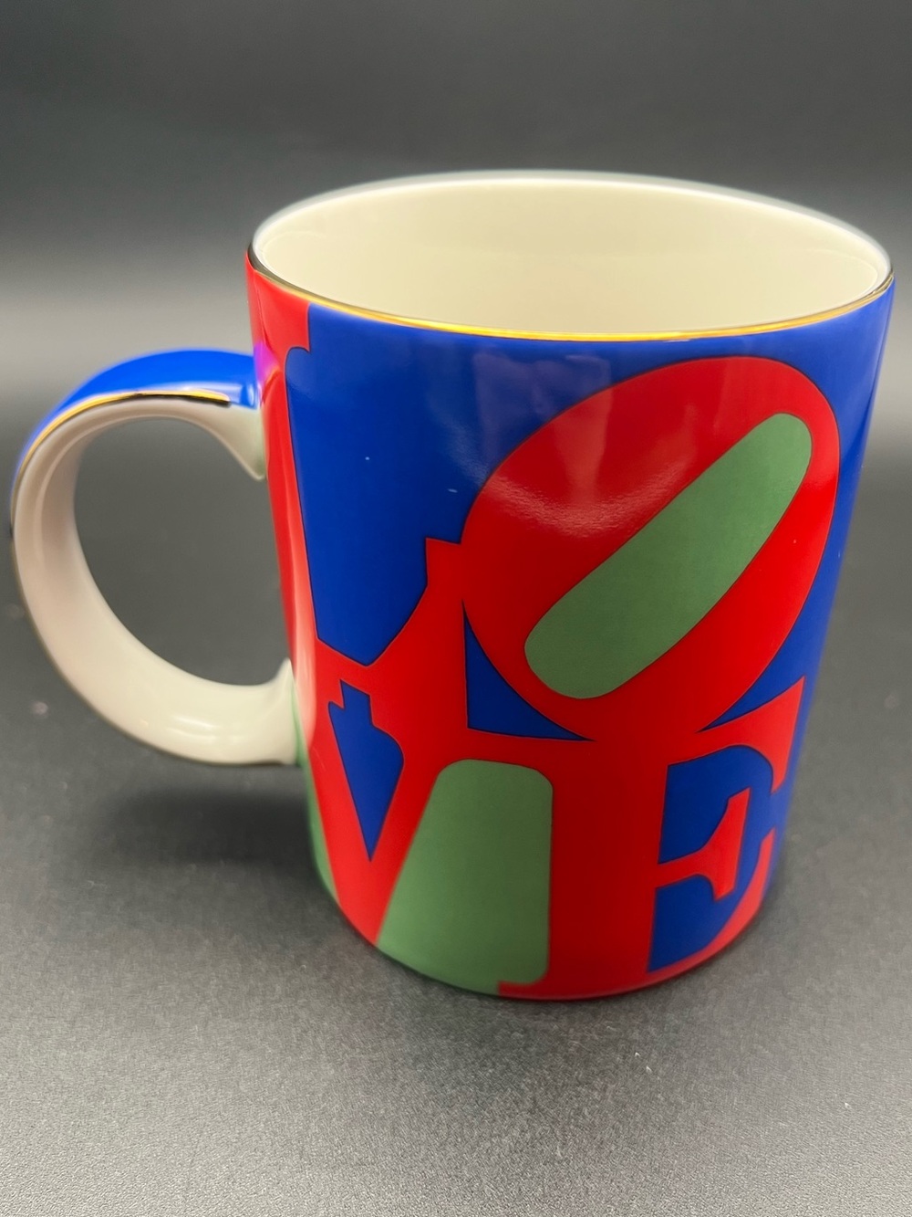 ❤️ VTG The PS Collection Arjang & Co Robert Indiana LOVE Stamp Mug Gold Trim ‘08